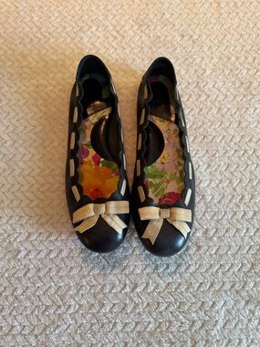Born Black Ballet Flats with Gold Bow Trim